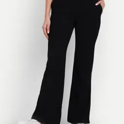 Broadstar Black Flared Fit High Rise Trousers-image-86
