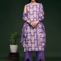 FASHOR Ethnic Motifs Printed Mirror Work Pure Cotton Kurta With Palazzos & Dupatta-image-18