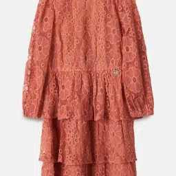 Angel & Rocket Kids Peach Embroidered Full Sleeves Dress-picture-16