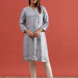 Folksong by W Blue Printed Straight Kurta-image-5