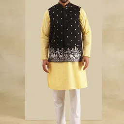SOJANYA Geometric Embroiderd Chikankari Pure Cotton Straight Kurta With Pyjamas & Jacket-picture-5