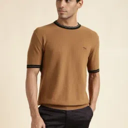Andamen Brown Regular Fit Self Pattern T-Shirt-image-39