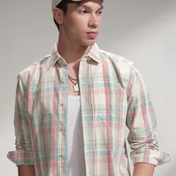 HIGHLANDER Checked Spread Collar Long Sleeves Slim Fit Casual Shirt-image-79