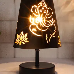 Devansh Ganesha Metal Etching Table Lamp With Black wood Round Base-picture-18