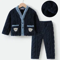Kookie Kids Full Sleeves Front Open Winter Wear Night Suit - Navy-picture-20
