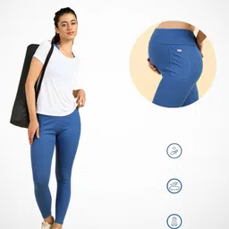 Zelena Ultra Stretch Solid Maternity Leggings - Blue-image-47