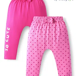 Babyoye 100% Cotton Knit Full Length Polka Dots & Text Printed Diaper Leggings with Bow Pack of 2 - Fuchsia & Pink-picture-10
