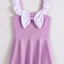 Babyhug Frill Sleeves Frock Swimsuit With Bow Applique - Purple-picture-12