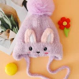 Babyhug Woollen Cap With Bunny Design & Knot Purple - Diameter 12 cm-image-12