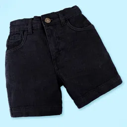 Kiddopanti Denim Woven Solid Shorts - Black-picture-24