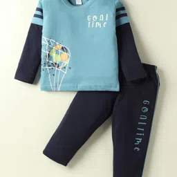 Tango Single Jersey Knit Full Sleeves Twofer T-shirt & Pant Set with Football Print - Milky Blue & Navy Blue-picture-12