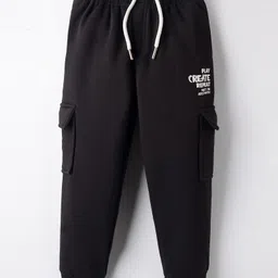 smarty boys Smarty Sniker Knit Full Length Lounge Pants with Cargo Pockets & Text Print - Black-picture-11