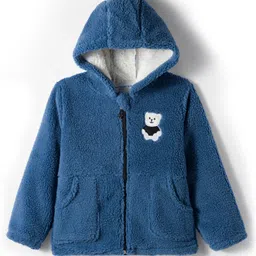 Mark & Mia Full Sleeves Hooded Sweatjacket With Teddy Bear Embroidery & Kangaroo Pockets - Blue-picture-19