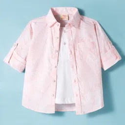 Rikidoos Full Sleeves Floral Printed Shirt With Attached Tee - Light Peach & White-picture-13