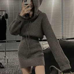 StyleCast Women Solid Hood Sheath Mini Dress-image-0