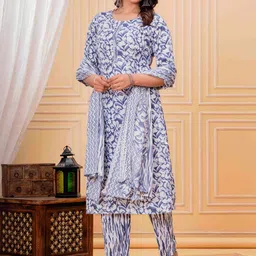 Online selling Floral Printed Regular Pure Cotton Kurta With Trousers & Dupatta image 2