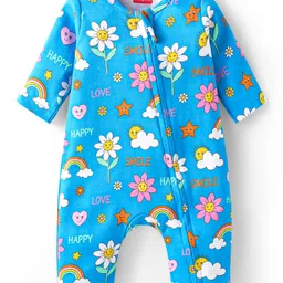 Babyhug Interlock Knit Full Sleeves Rompers With Floral Print Pack of 2 - Pink & Blue image 2