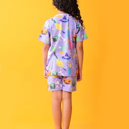 Anthrilo 100% Organic Cotton Knit Half Sleeves Halloween Printed Coordinating Night Suit Set - Purple image 3