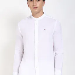 Tommy Hilfiger Men Band Collar Solid Linen Casual Shirt-picture-35