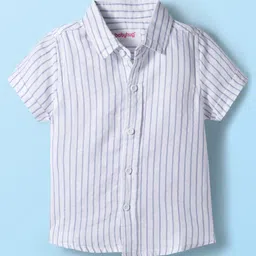 Babyhug Cotton Woven Half Sleeves Shirt & Shorts Set with Bow & Stripes - Rose Gold & White image 3