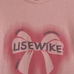 Fort Divine Cotton Knit Full Sleeves Lisewike Text Printed Tee - Onion Pink image 4