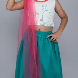 MANY FROCKS & Girls Embroidered Thread Work Ready to Wear Lehenga & Blouse With Dupatta image 2