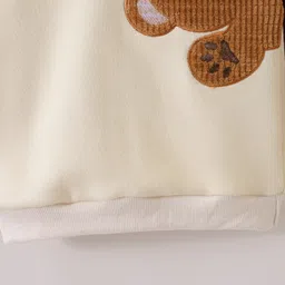 Kookie Kids Full Sleeves Winter T-Shirt & Lounge Pant With Teddy Bear Patch - Beige image 4