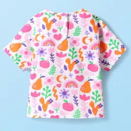 Babyhug Single Jersey Knit Half Sleeves Top & Shorts Set With Fruit & Floral Print - White & Orange image 4