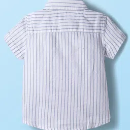 Babyhug Cotton Woven Half Sleeves Shirt & Shorts Set with Bow & Stripes - Rose Gold & White image 4