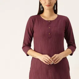 Saanjh Burgundy Self-Striped Straight Kurti-picture-23