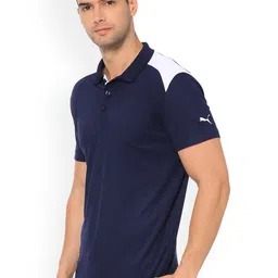 Puma Men Blue Solid Polo Collar T-shirt image 3