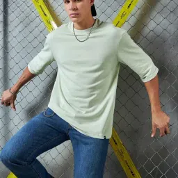 Bewakoof Light Green Loose Fit Crew T-Shirt-image-24