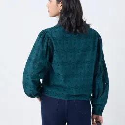 LOV by Westside Green Schiffli Embroidered Cotton Blouse image 2