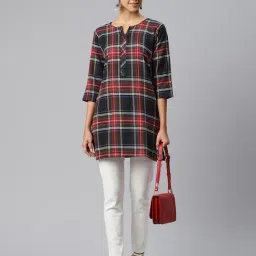 One Femme Brown & Black Check A Line Kurti image 4