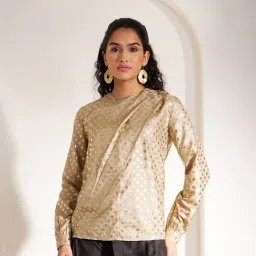 Fablestreet Beige & Gold Printed Top-image-26