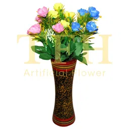 Hidooa Yellow And Blue 3 Pieces Rose Artificial Flowers image 3