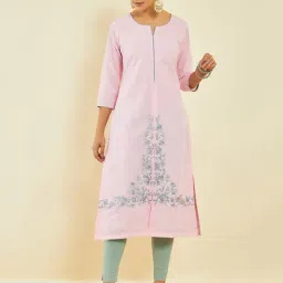 Soch Blush Pink Cotton All-Over Thread Embroidered Straight Kurta-picture-30