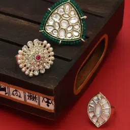 Zaveri Pearls Multicolor Combo of 3 Ethnic Adjustable Finger Rings-ZPFK12764-picture-30