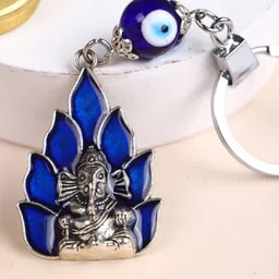 Floweraura Evil Eye Good Luck Rakhi with Lord Ganesha Idol Keychain Roli Rice & Card image 5