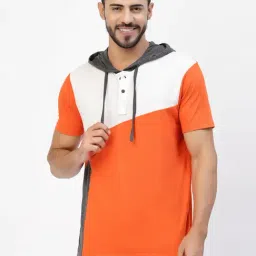 Kalt Multicolor Cotton Regular Fit Colour Block Hooded T-Shirt-image-29