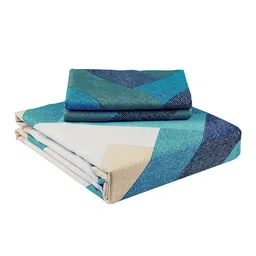 Story@home Turquoise Blue & Beige Geometric Microfiber King Bedsheet with 2 Pillow Covers image 4