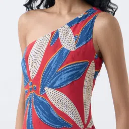 Bombay Paisley by Westside Red Foliage Pattern One-Shoulder Dress image 4