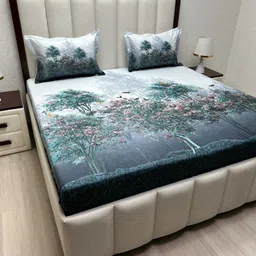 Pure Decor Majestic Green Floral Printed 240TC Pure Cotton King Bedsheet Set 2.74m X 2.74m-image-7