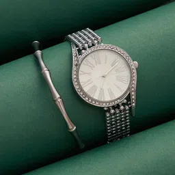 HAUTE SAUCE by Campus Sutra Women Set Of Roman Dotted-Swirl Watch & Bangle SSM25_HSWB5104 image 1