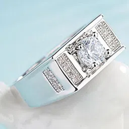 Heer Collection Silver-Plated Stone-Studded Adjustable Finger Ring image 2