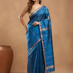 Fabindia Blue Silk Blend Jamdani Saree-picture-35