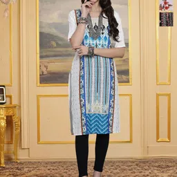 HERE&NOW Selection Of 3 Geometric Printed Round Neck Straight Kurtas-picture-38