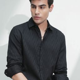 HIGHLANDER Men Comfort Relaxed Fit Textured Spread Collar Cotton Casual Shirt-picture-21