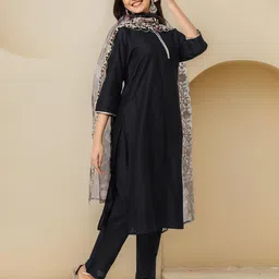 Ishin Women Regular Kurta with Trousers & With Dupatta image 3
