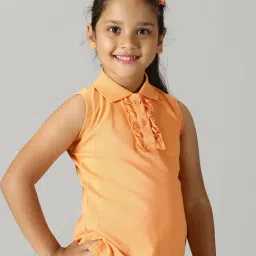 Kiddopanti Kids Light Orange Solid Polo T-Shirt-image-0